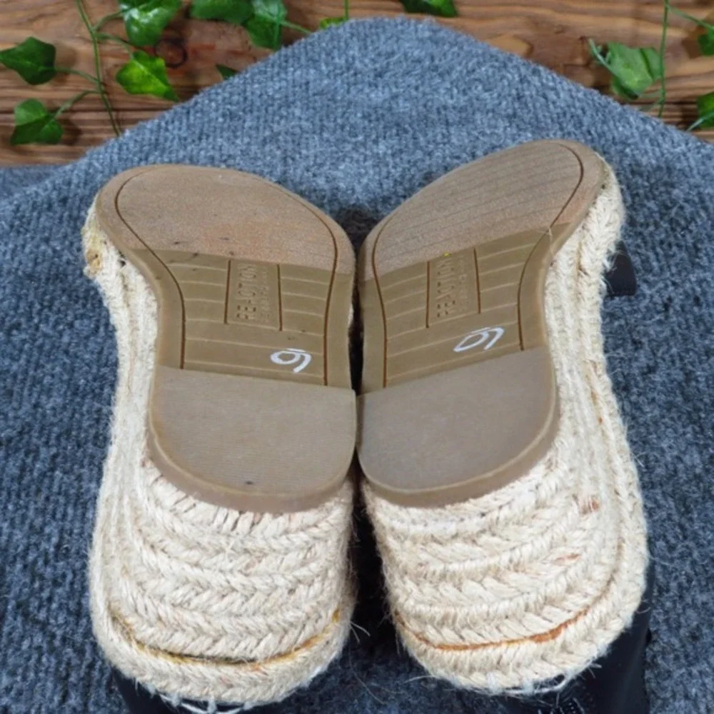 Kenneth Cole Reaction Clo Women‎ 6 Black Faux Leather Espadrille Wedge Flats